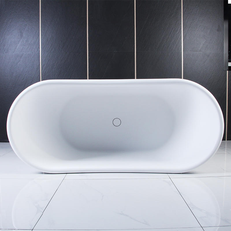 Phaedra Matte White Classical Two Slipper Center Drain Solid Surface Freestanding Bathtub