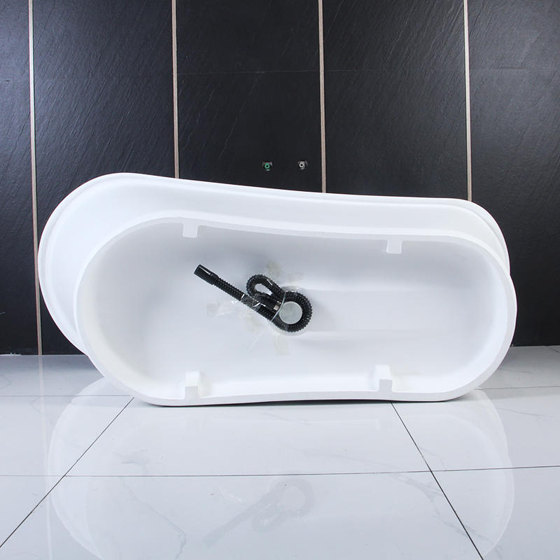 Hylas Matte White Classical Center Drain Solid Surface Freestanding Bathtub