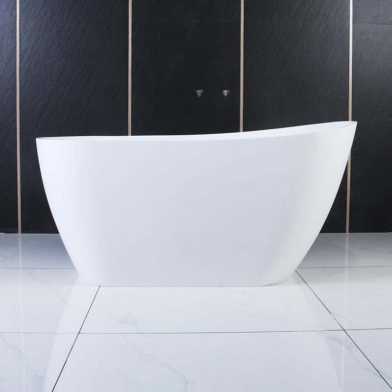 Manto Matte White Single Slipper End Drain Solid Surface Freestanding Bathtub