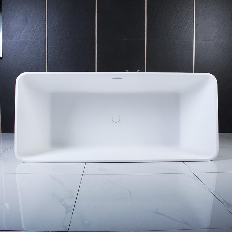 Helen Matte White Rectangle Center Drain Solid Surface Freestanding Bathtub