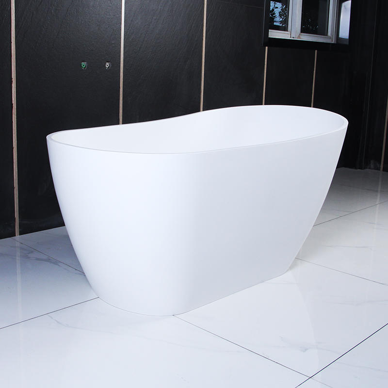 Manto Matte White Single Slipper End Drain Solid Surface Freestanding Bathtub