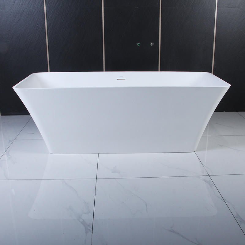 Helen Matte White Rectangle Center Drain Solid Surface Freestanding Bathtub