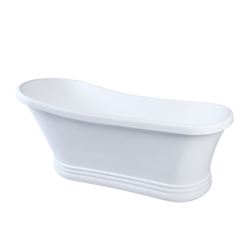 Hylas Matte White Classical Center Drain Solid Surface Freestanding Bathtub