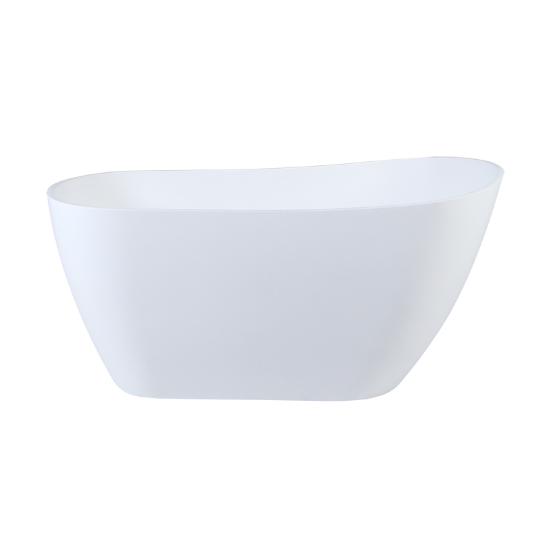 Manto Matte White Single Slipper End Drain Solid Surface Freestanding Bathtub